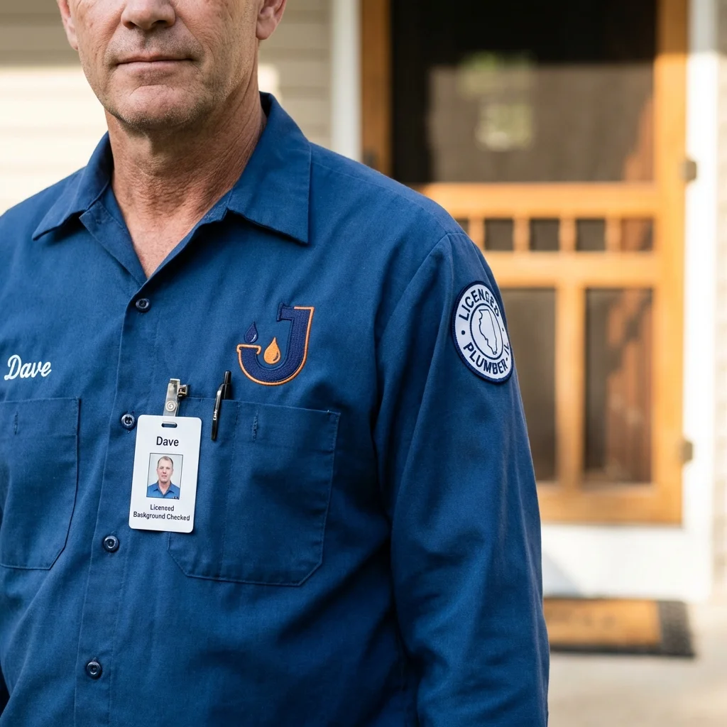 Licensed plumber showing ID badge in Shelbyville, MO
