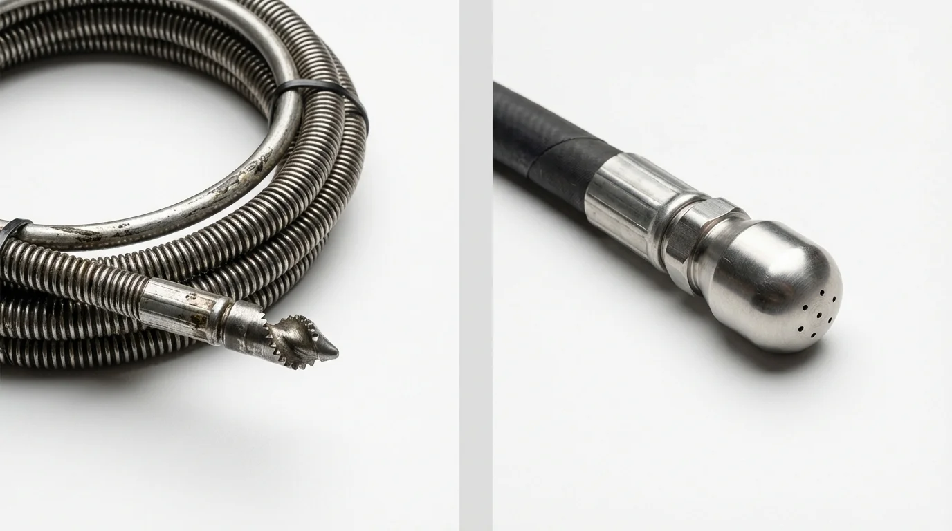 Drain snake cable and hydro jetting nozzle used for drain cleaning in Shelbyville, MO
