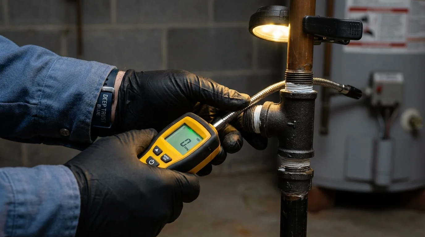 Gas leak detection with electronic sniffer by Johns Plumbing LLC in Shelbyville