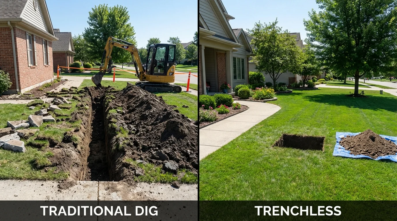 Trenchless sewer repair with minimal yard damage versus traditional excavation in Shelbyville, MO